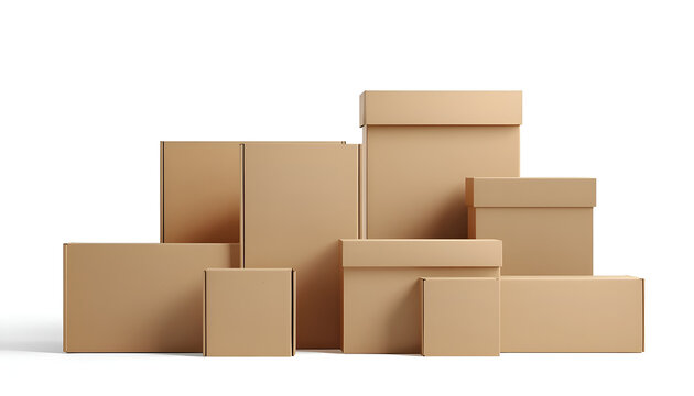 Stack of empty kraft paper gift boxes in assorted sizes for eco-friendly packaging solutions