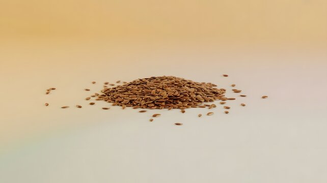 Brown flax seeds piled neatly on a smooth light surface for healthy food product photography purposes