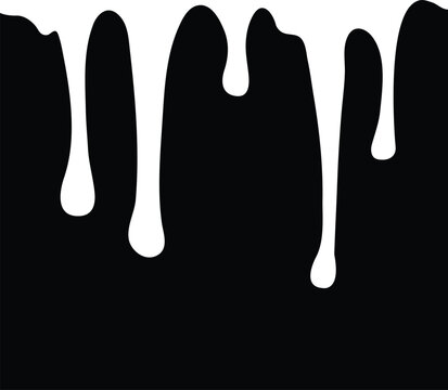 White dripping liquid silhouette on black background vector illustration. This flowing paint graphic is perfect for grunge designs. Use this fluid drop effect for art or Halloween themes.