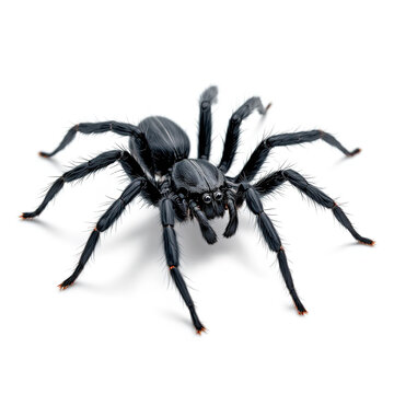 Realistic black spider with orange-tipped legs isolated on a clean white background for halloween