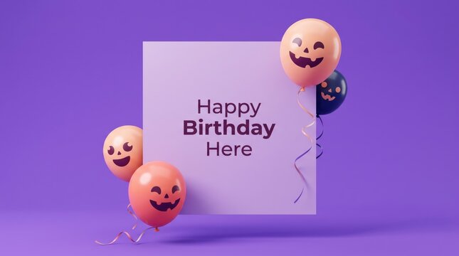 Halloween birthday celebration with jack-o-lantern balloons and purple background