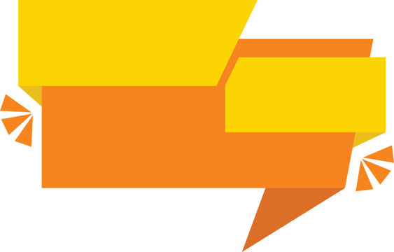 Orange and yellow origami speech bubble vector illustration. This geometric folded ribbon banner is perfect for sale tags. Use this modern blank text box for promos.