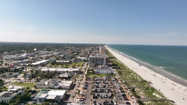 Aerial View of Jacksonville Beach Coastline, Florida &ndash; Oceanfront Cityscape with Sandy Beach and Building