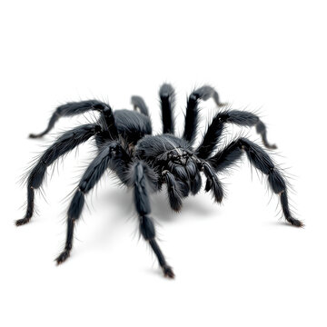 Large hairy black tarantula spider isolated on a clean white background for halloween horror