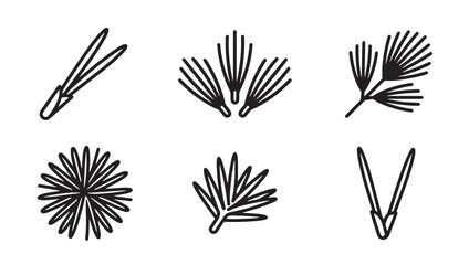 Fototapeta premium Pine needles and branch segments botanical icon set with botanical monochrome collection evergreen environment christmas decoration illustration silhouette structure