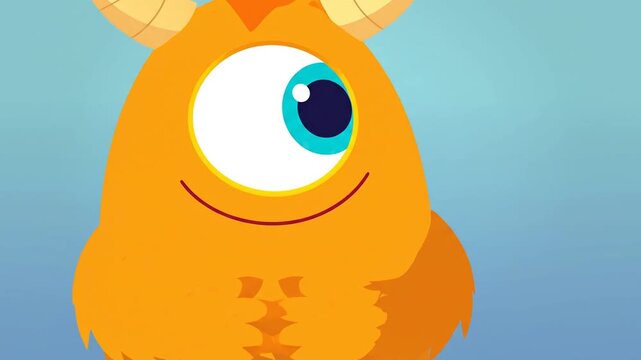 A friendly orange monster waves against a soft blue background