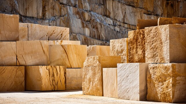 Natural Stone Blocks in a Quarry Surrounded by Rocky Formation