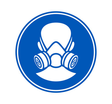 Respiratory protection mandatory sign icon with respirator mask symbol. Blue colored PPE signage for breathing protection, workplace and industrial safety