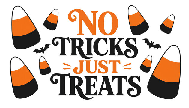No tricks just treats halloween typography design with candy corn and flying bats halloween typography illustration seasonal celebration background greeting traditional