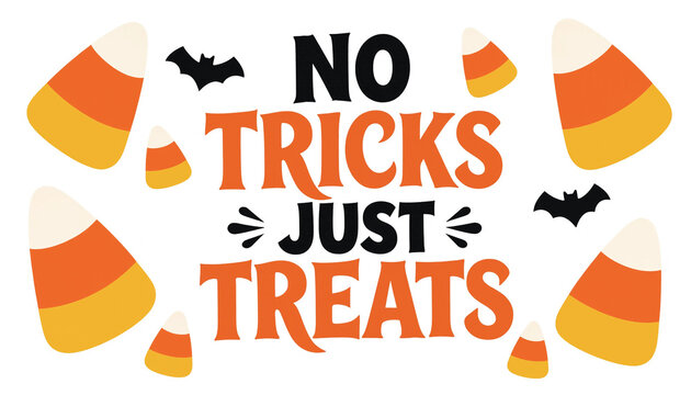No tricks just treats halloween typography design featuring candy corn and bat silhouettes halloween typography celebration greeting illustration silhouette traditional seasonal