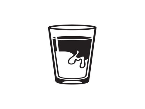 Glass of coffee with milk icon. Black silhouette vector of latte or cafe au lait drink.