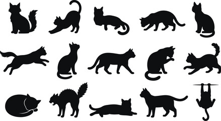 Obraz premium A collection of various feline poses featuring a spooky halloween cat design presented in a distinct and creative black silhouette