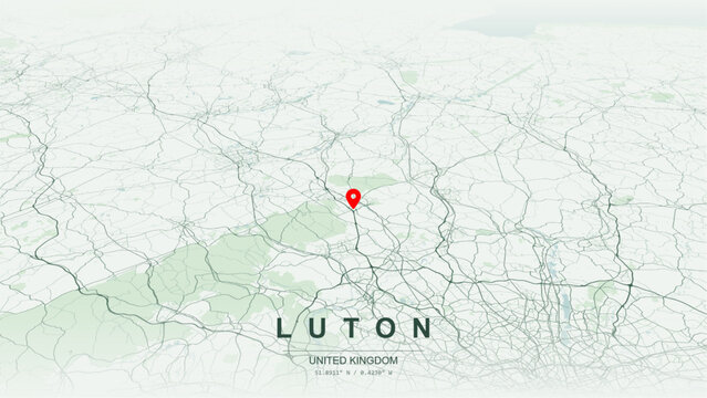 Modern minimalist vector map of Luton, Bedfordshire, England. High-quality scalable illustration of Luton geographic boundaries along River Lea contours for posters design.