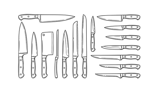 Kitchen Knife Collection Line Art Vector Set
