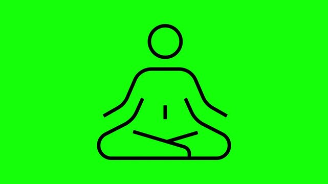 Animated Meditation Icon of a Person in Lotus Yoga Pose with Black Line Art on a Bright Green Screen Background