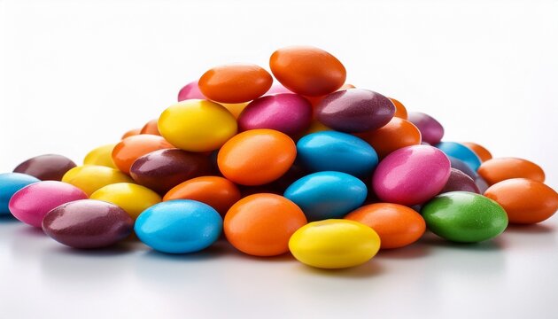 colorful dragee candy pile on white background artificial intelligence image
