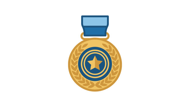 Circular bronze medal with star and blue ribbon tag.