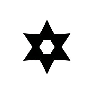 Star of David silhouette, black Jewish hexagram icon, religious Magen David symbol on white background, spiritual Judaic emblem