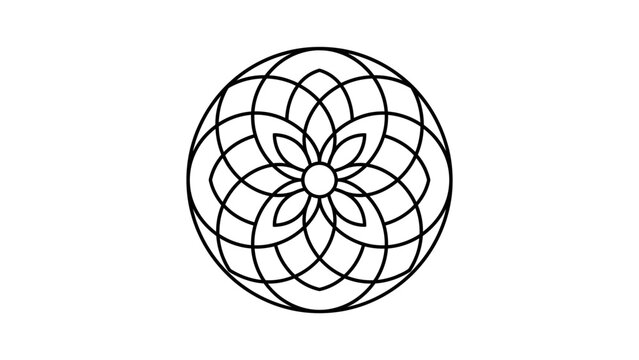 Circular geometric mandala flower line art logo design.