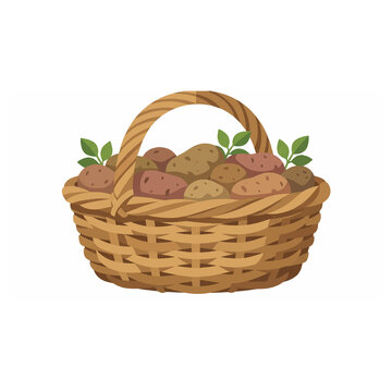 wicker basket filled with variety of fresh raw potatoes for healthy cooking ingredients.