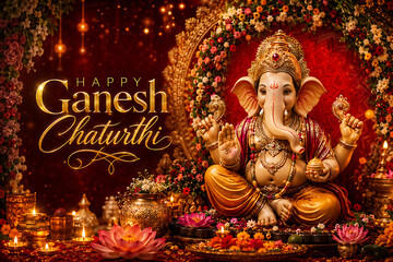 Obraz premium Ganpati Bappa Morya Utsav – Ganesh Chaturthi, Ganapati Festival, Ganesh Visarjan and Vinayaka Chavithi