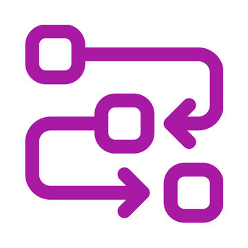 Purple flow chart icon representing logical data processing and sequence workflow transparent background