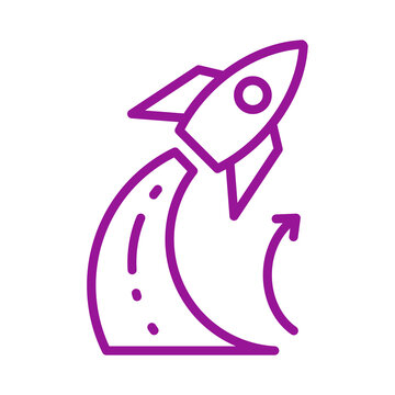Purple rocket launch icon representing startup growth and business innovation success transparent background