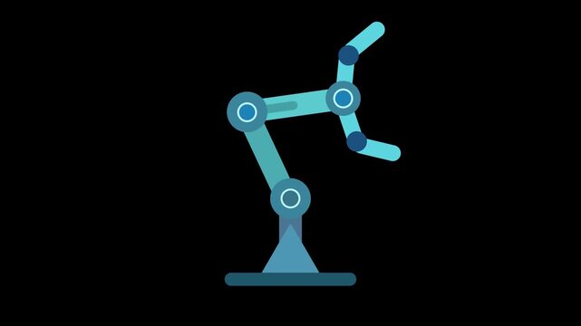 Cartoon Industrial robot arm factory automation animation with Alpha Channel transparent background loop 4K.
