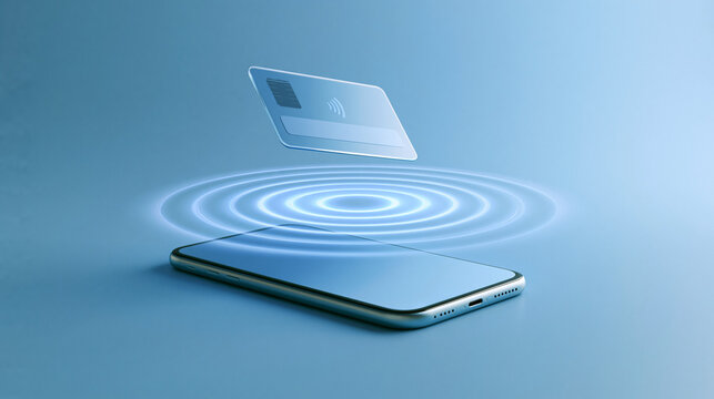 Contactless payment concept with mobile phone and floating credit card