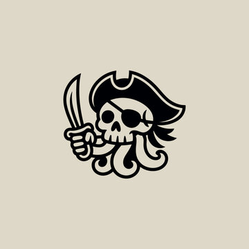 Pirate octopus skull with sword vector illustration
