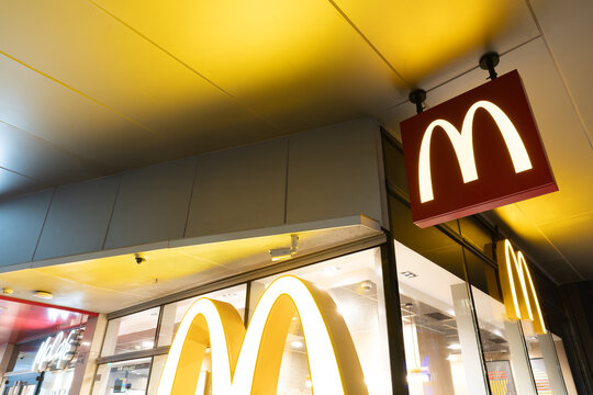 Close-up of McDonald's golden arches sign in Shenzhen