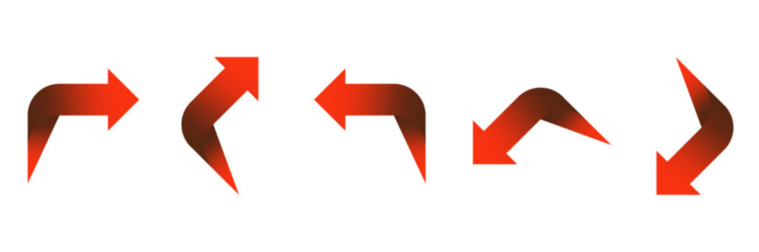 Set of Red Gradient Arrows Pointing in Various Directions