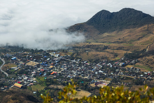 Sea of clouds over the Andean mountains of Llama, Chota, Peru