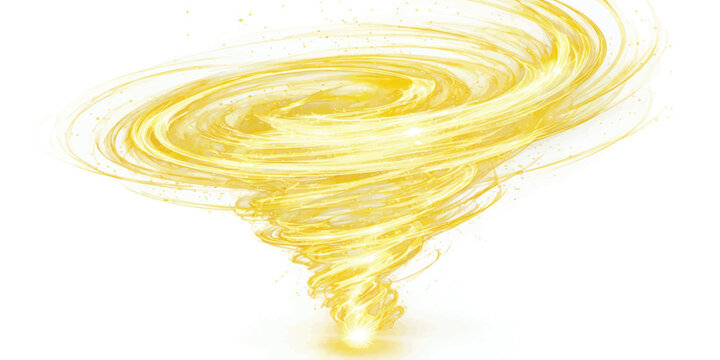 Bright yellow glowing tornado vortex isolated on white background digital illustration with abstract whirlwind isolated background illustration rotation particle disaster phenomenon