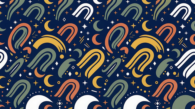Abstract Seamless Pattern with Circles and Spirals, Colorful Geometric Retro Vector Design for Wallpaper, Textile, Fabric, Decorative Background and Psychedelic Ornament