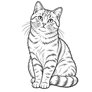 Cute tabby cat portrait drawing black and white line art style simple vector illustration design elements for kids coloring pages activity books school projects
