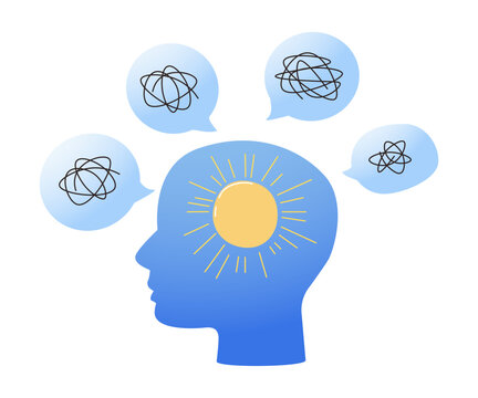 A calm, clear mind sits at the center of this vector illustration while negative emotions swirl around it, inner peace