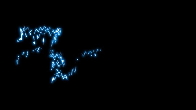 Animated electric lightning bolt storm effect FX on a black screen background.seamless high voltage energy flash, blue lightning thunder .4k thunder animation video