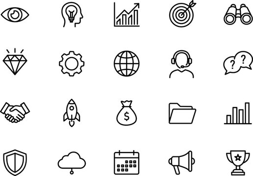 Set of business and management line icons