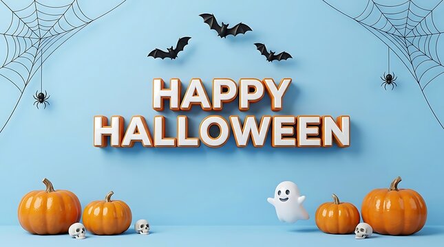 Happy Halloween celebration with pumpkins ghosts and spooky decorations