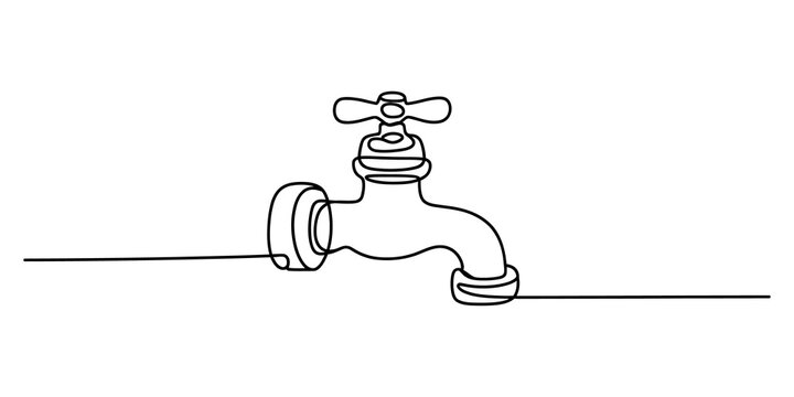 Continuous single line drawing of a water faucet tap