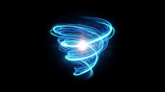 A captivating long exposure photograph showcases a swirling vortex of vibrant blue light creating a mesmerizing and ethereal visual spectacle against a dark