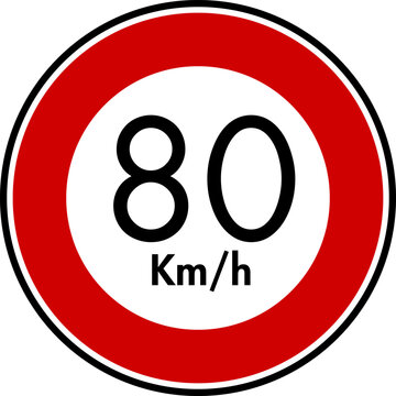 Circular Red Maximum Speed Limit 80 Road Sign Vector