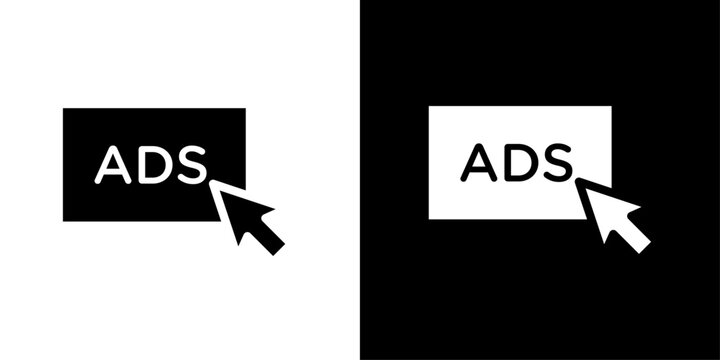 Ads click icon with cursor pointer, for advertising, digital marketing, and pay per click apps
