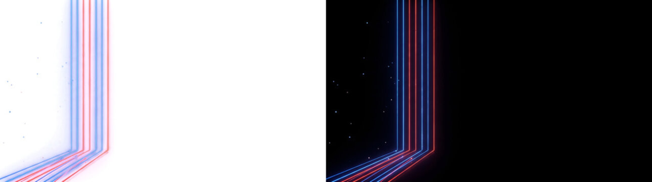 Technology background with blue orange neon lines bending sharply upward across a dark starry surface for digital designs, PNG, Transparent and Black Background Versions
