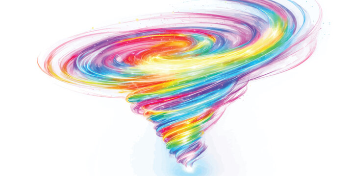 Colorful rainbow energy vortex swirling against white background with abstract colorful futuristic universe particle illustration backdrop wallpaper spectrum brilliant rotation