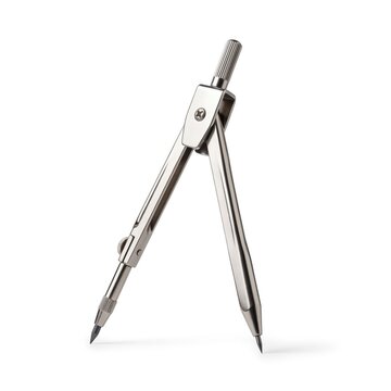 Metal Drafting Compass Standing Open on Clean White Background