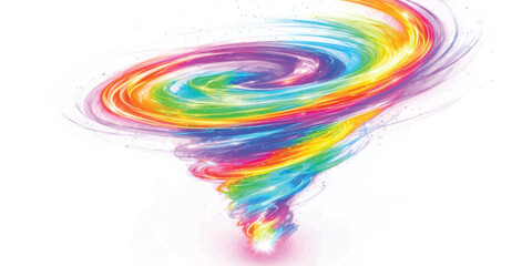 Fototapeta premium Colorful rainbow tornado swirl vortex on a clean white background with abstract rotation illustration isolated background centrifugal movement artistic creative decoration spectrum