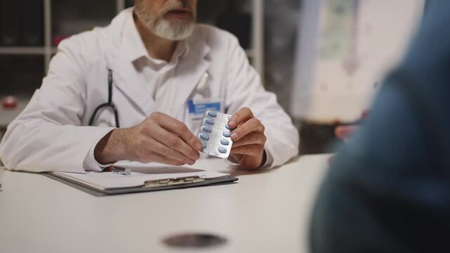 Doctor prescribes medication for prostate condition to patient during check-up