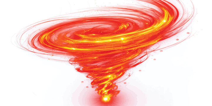 Bright red and orange swirling tornado vortex against a white backdrop with abstract rotation illustration isolated background movement artistic creative decoration